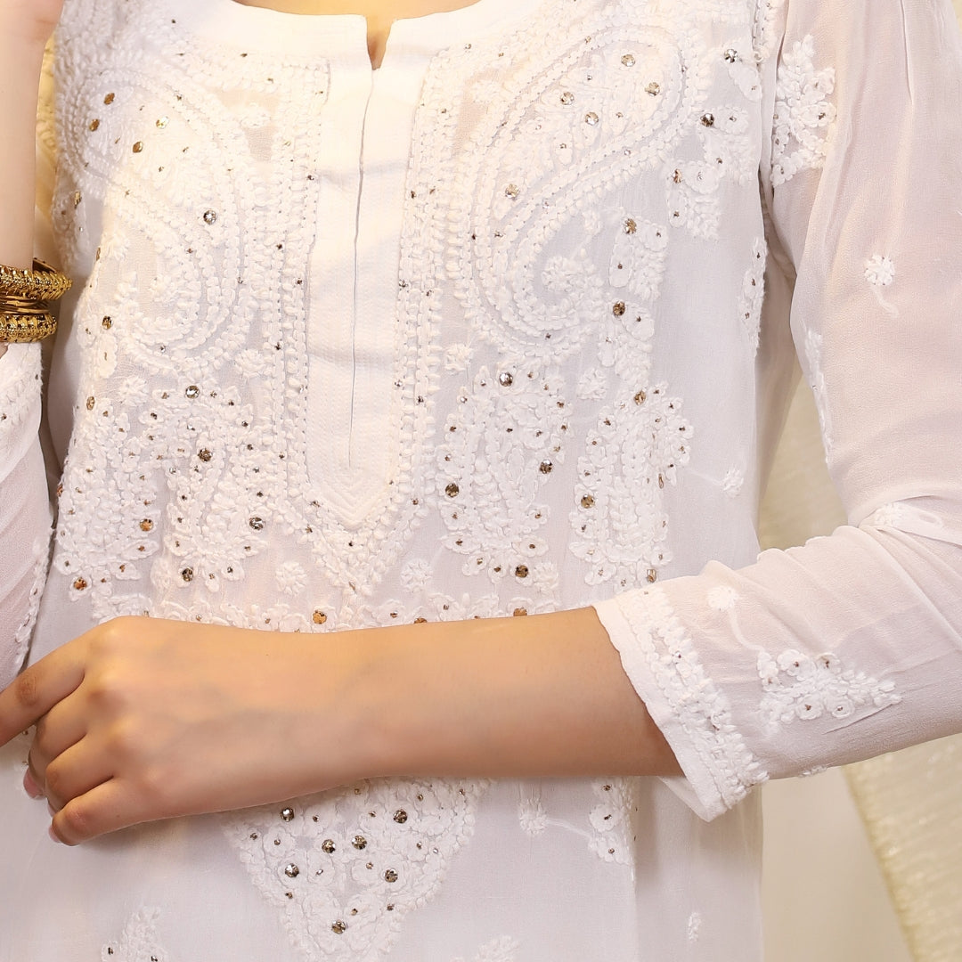 Alankriti Viscose Georgette Chikankari Kurti with Mukaish