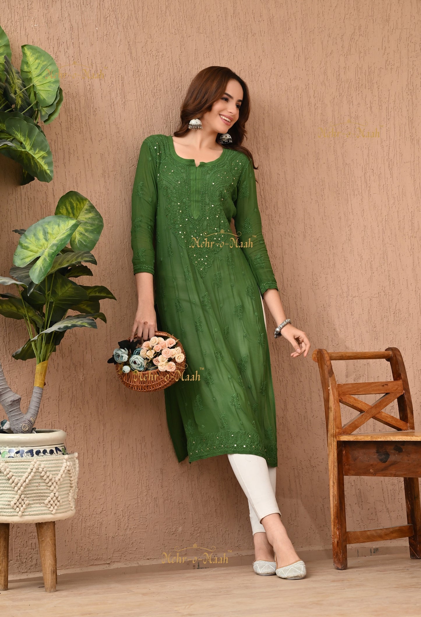 Alankriti Viscose Georgette Chikankari Kurti with Mukaish