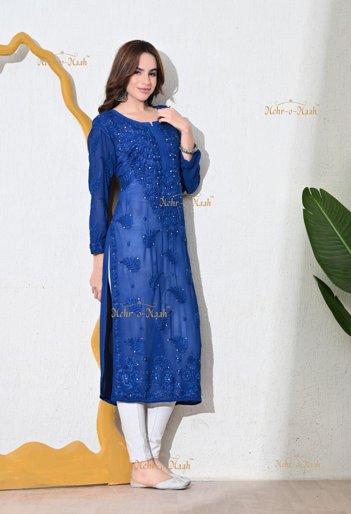 Aks Viscose Georgette Chikankari with Mukaish