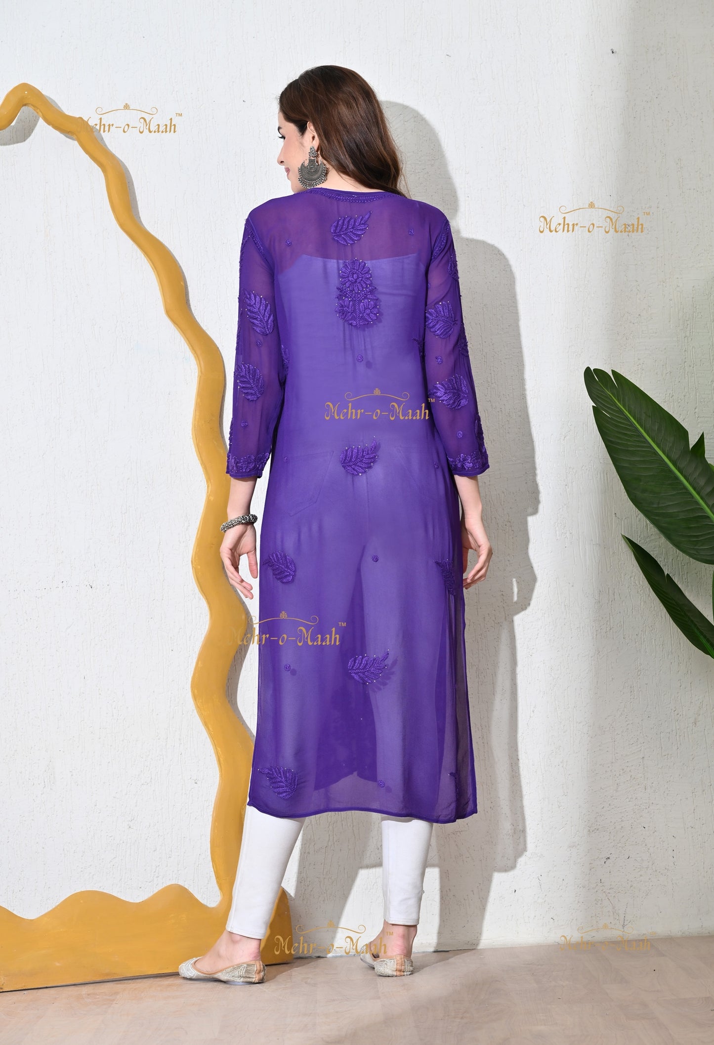 Aks Viscose Georgette Chikankari kurti with Mukaish