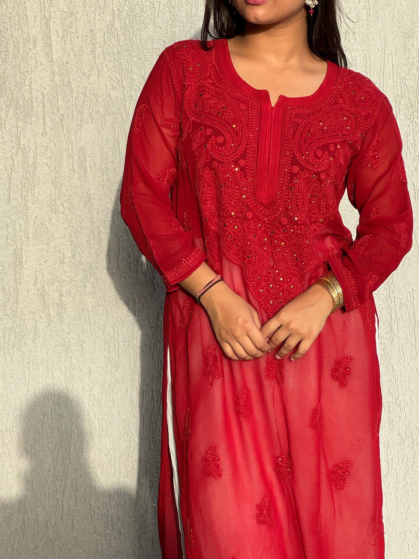 Alankriti Viscose Georgette Chikankari Kurti with Mukaish