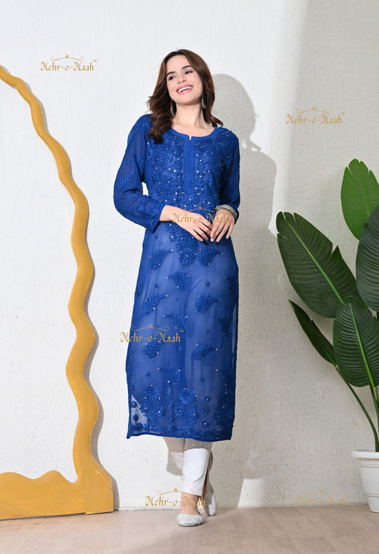 Aks Viscose Georgette Chikankari with Mukaish