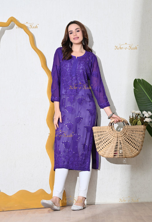 Aks Viscose Georgette Chikankari kurti with Mukaish