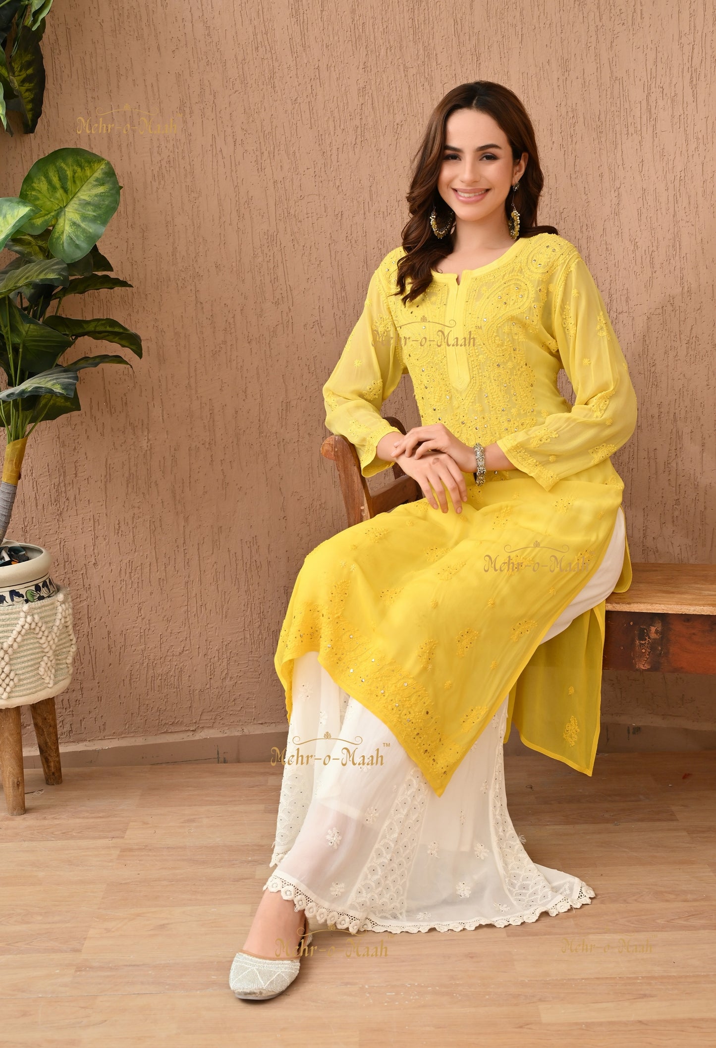 Alankriti Viscose Georgette Chikankari kurti with Mukaish