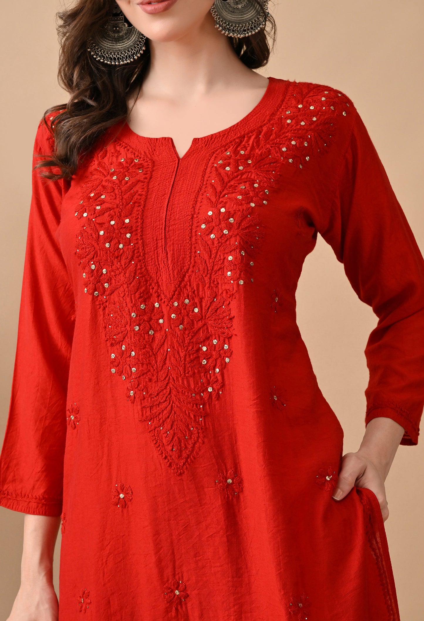 Anam chanderi silk chikankari set with pants