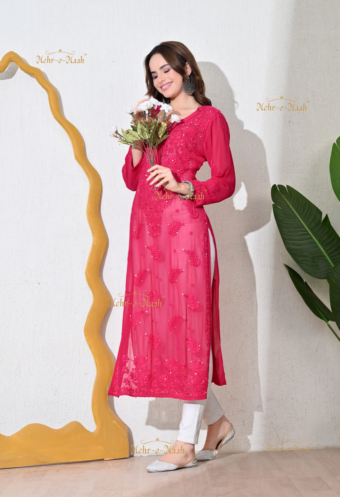 Aks Viscose Georgette kurti with Mukaish