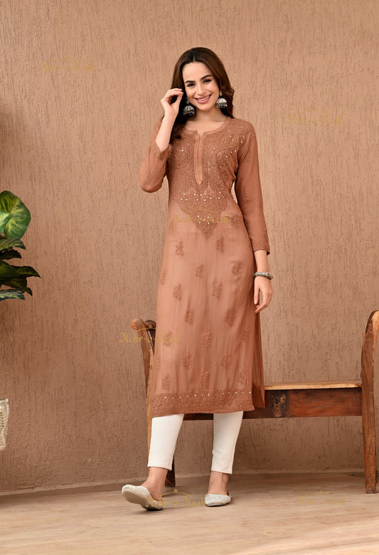 Alankriti Viscose Georgette Chikankari kurti with Mukaish