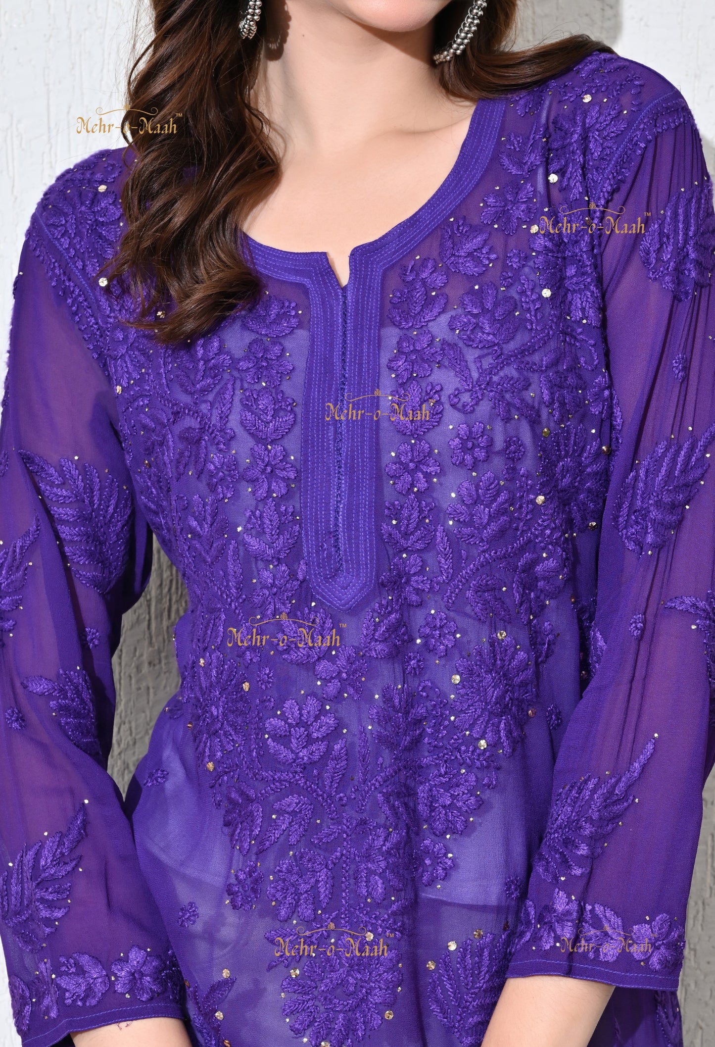 Aks Viscose Georgette Chikankari kurti with Mukaish