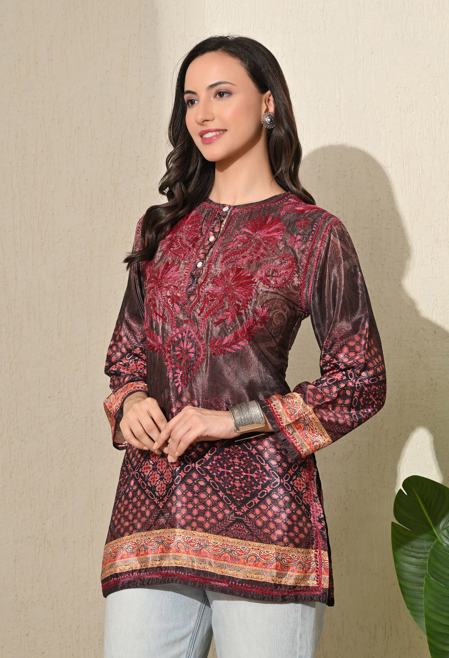 Aira Poly Silk Short Chikankari Kurti