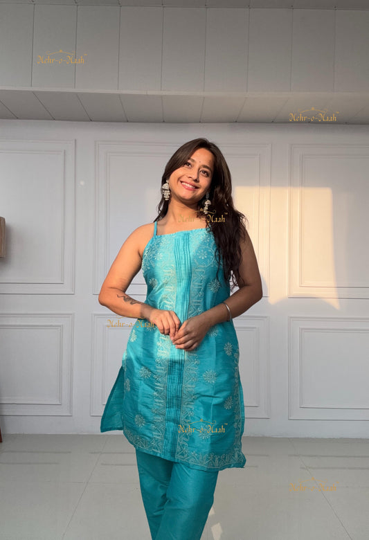 Maahi Chanderi Chikankari Co-ord set