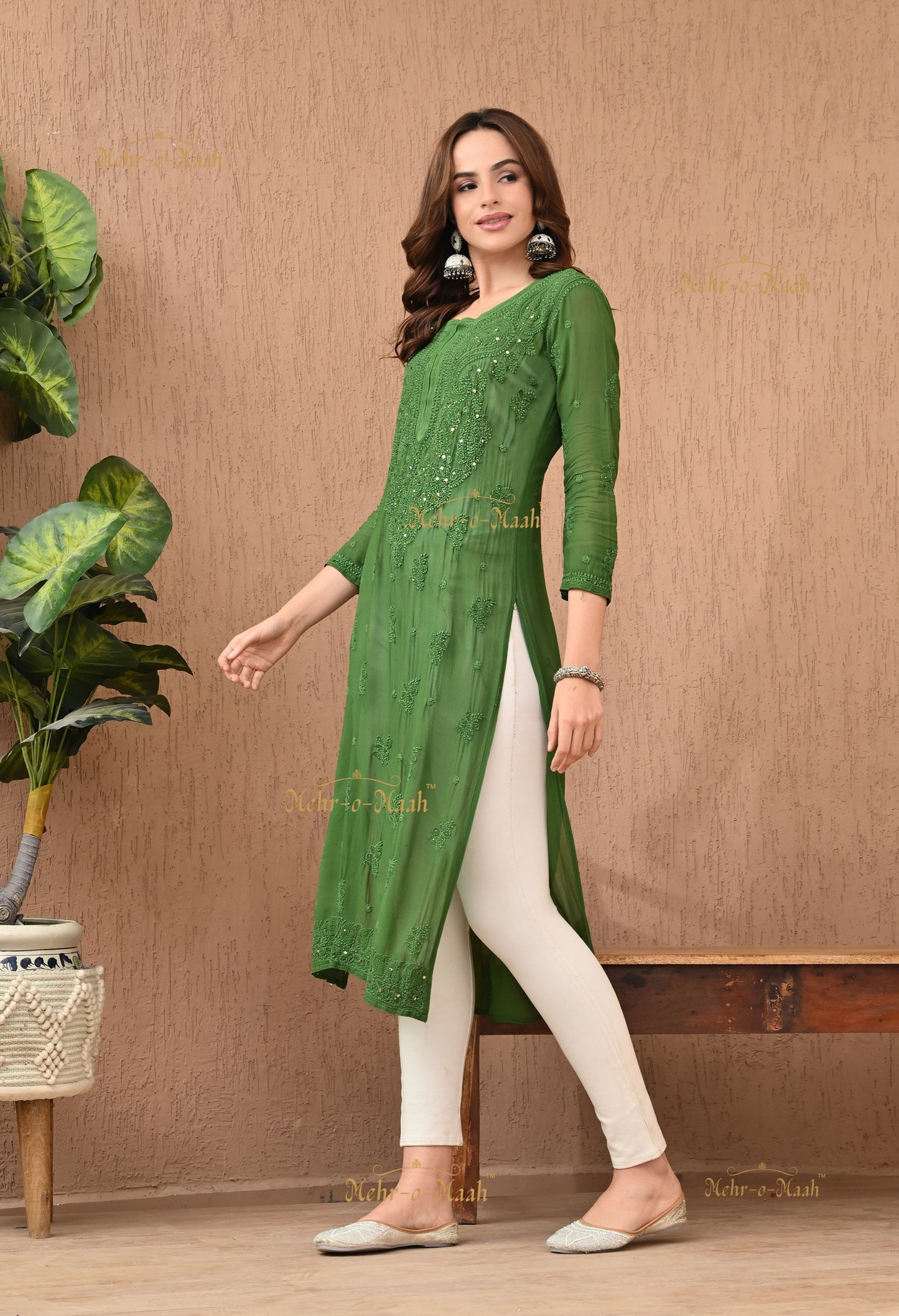 Alankriti Viscose Georgette Chikankari Kurti with Mukaish