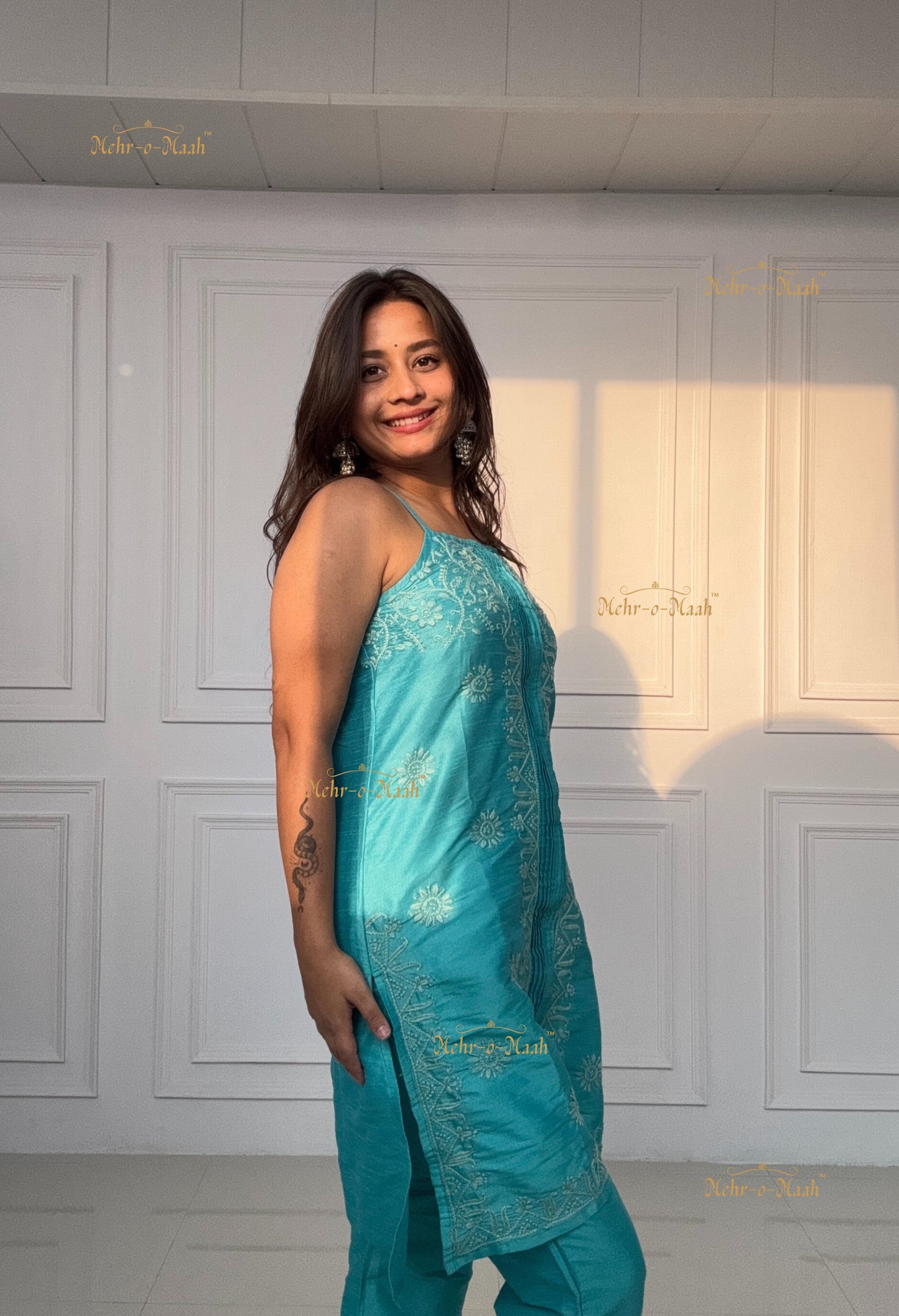 Maahi Chanderi Chikankari Co-ord set
