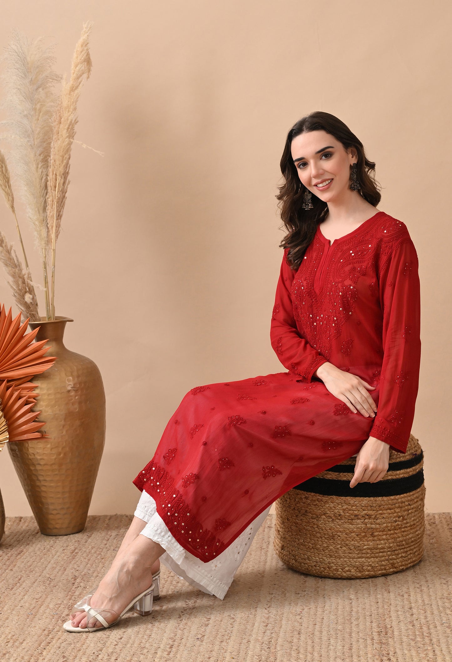 Alankriti Viscose Georgette Chikankari Kurti with Mukaish