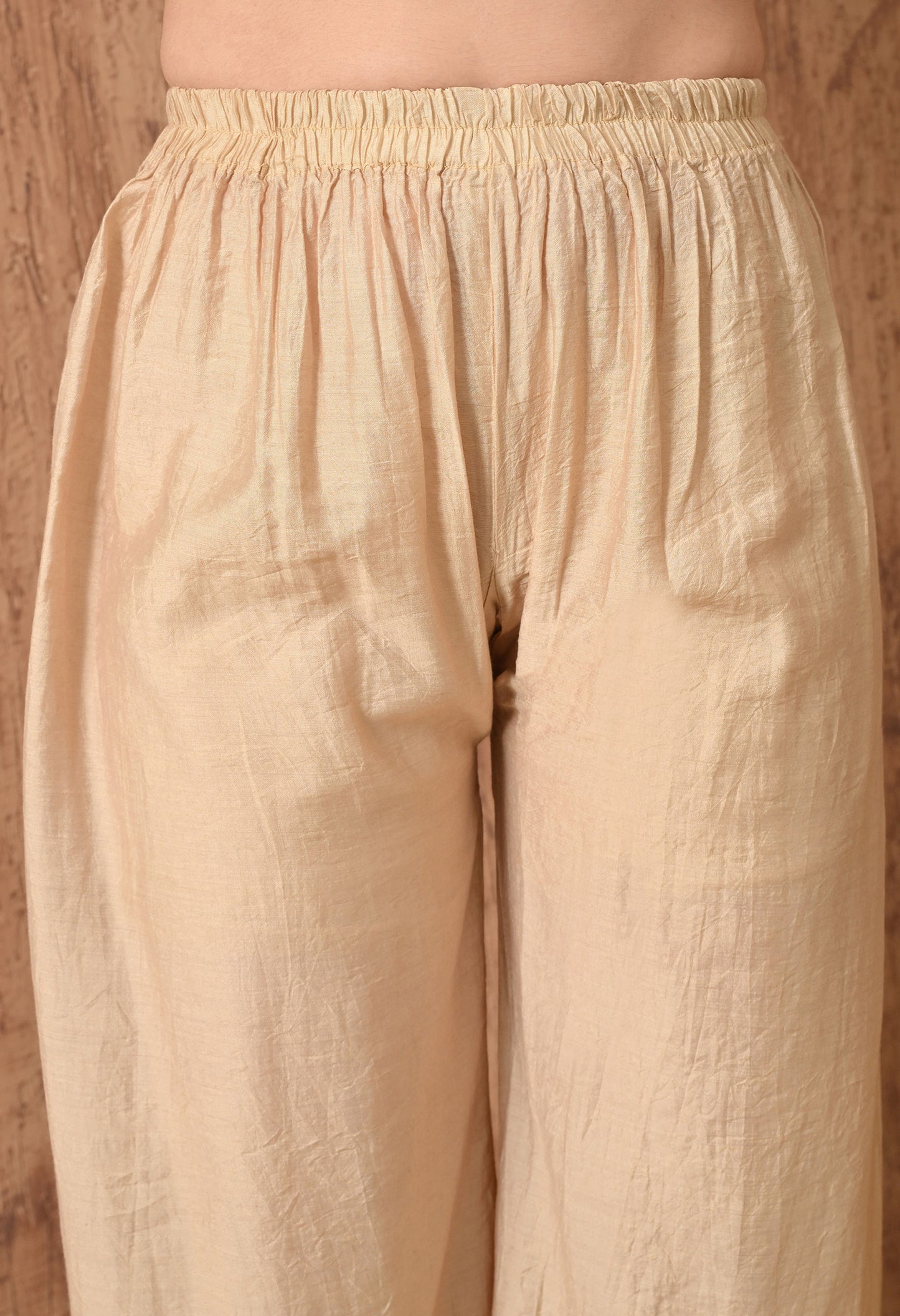 Anam chanderi silk chikankari set with Palazzo