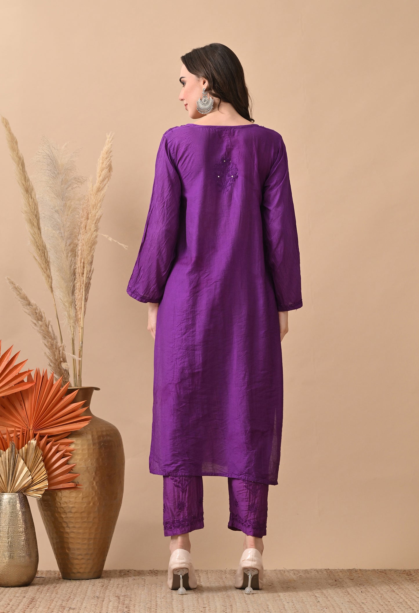 Anam Chanderi Silk chikankari set with Pants