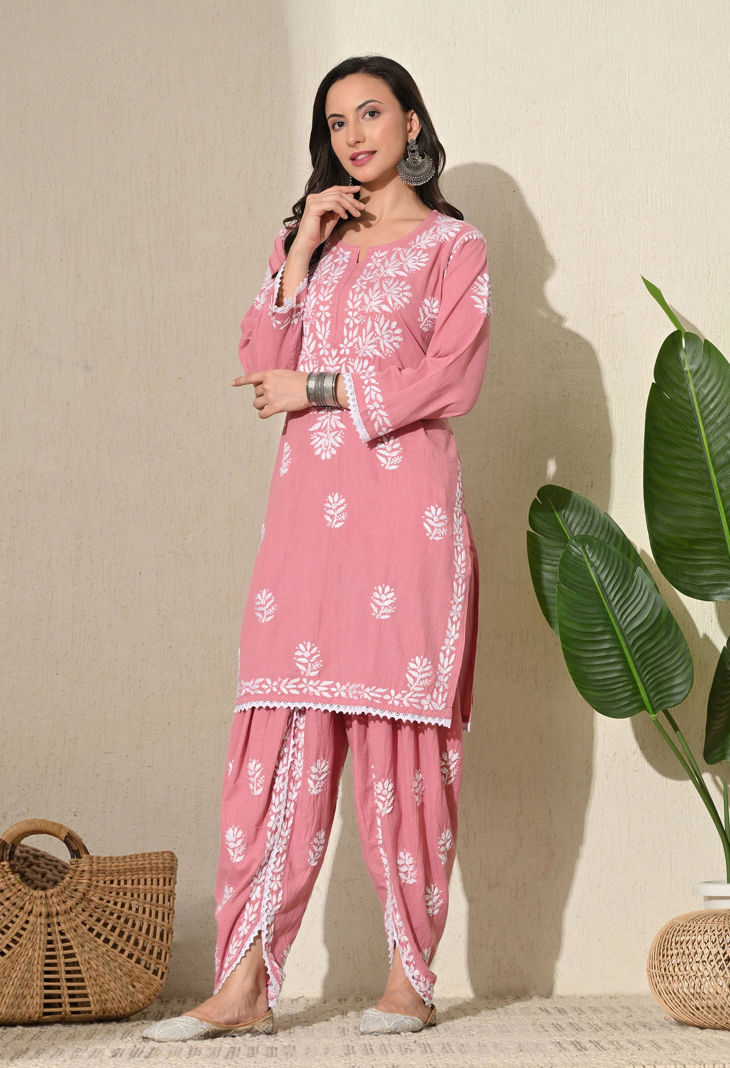 Reeva Cotton Chikankari Set with tulip pants