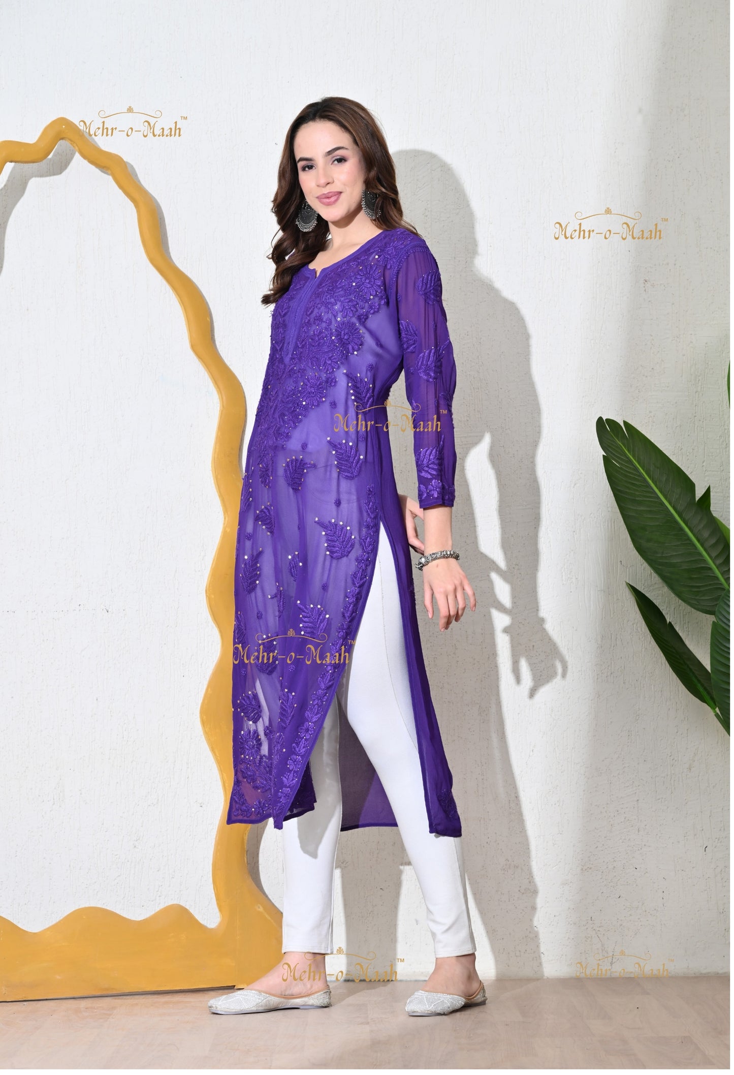 Aks Viscose Georgette Chikankari kurti with Mukaish