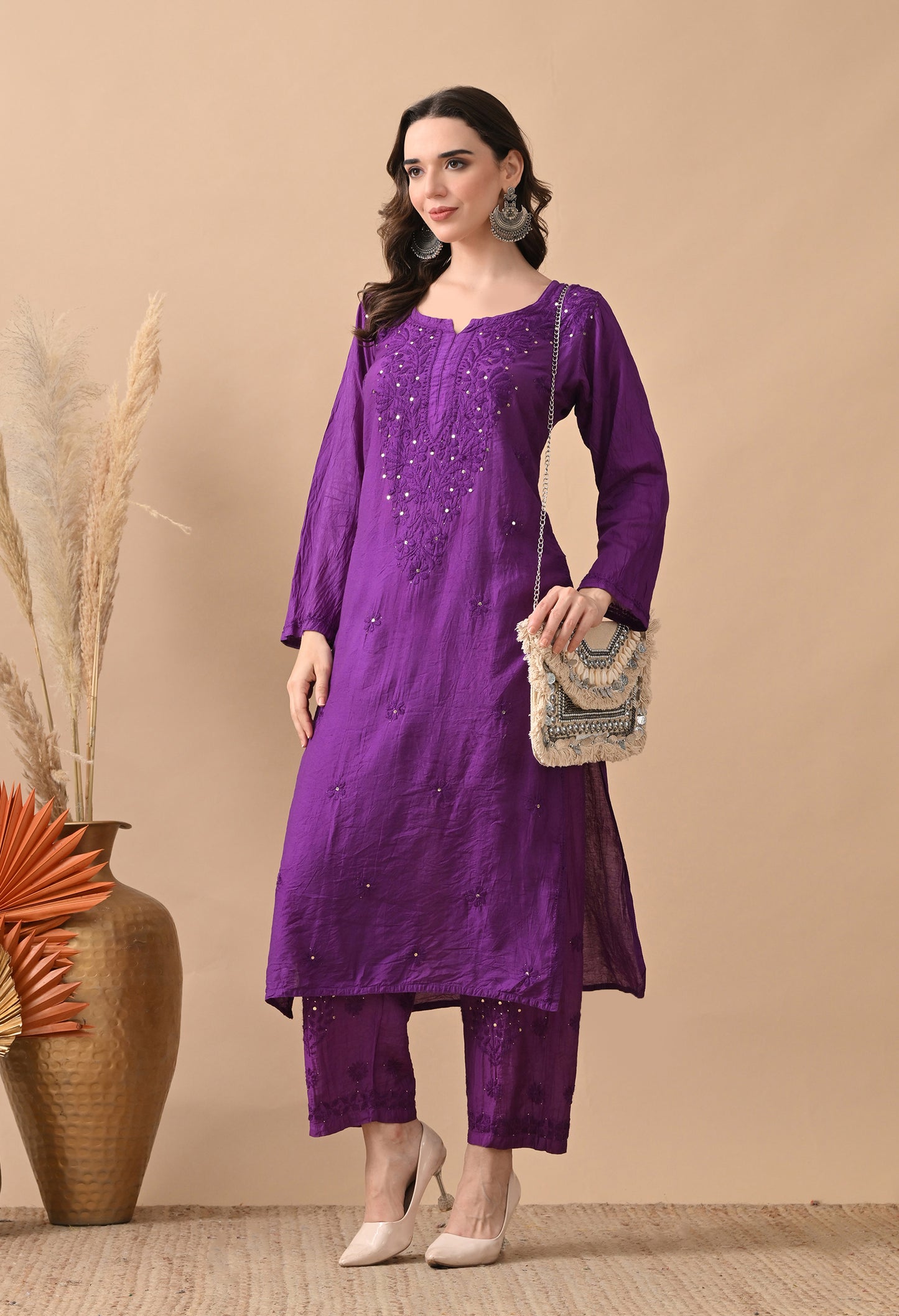 Anam Chanderi Silk chikankari set with Pants