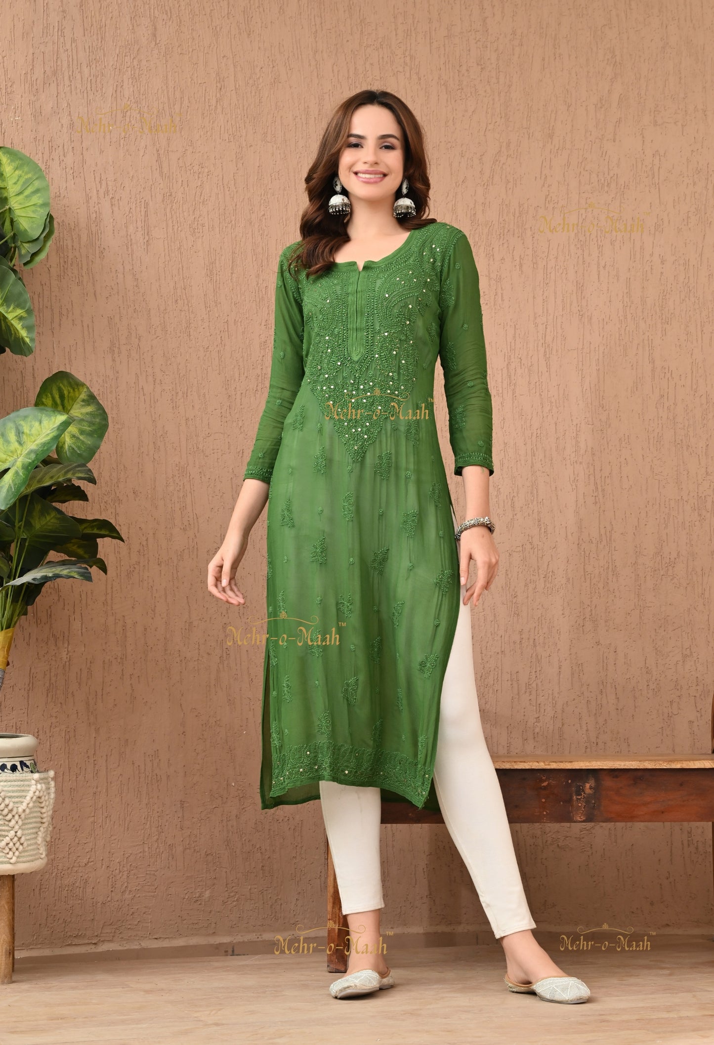 Alankriti Viscose Georgette Chikankari Kurti with Mukaish