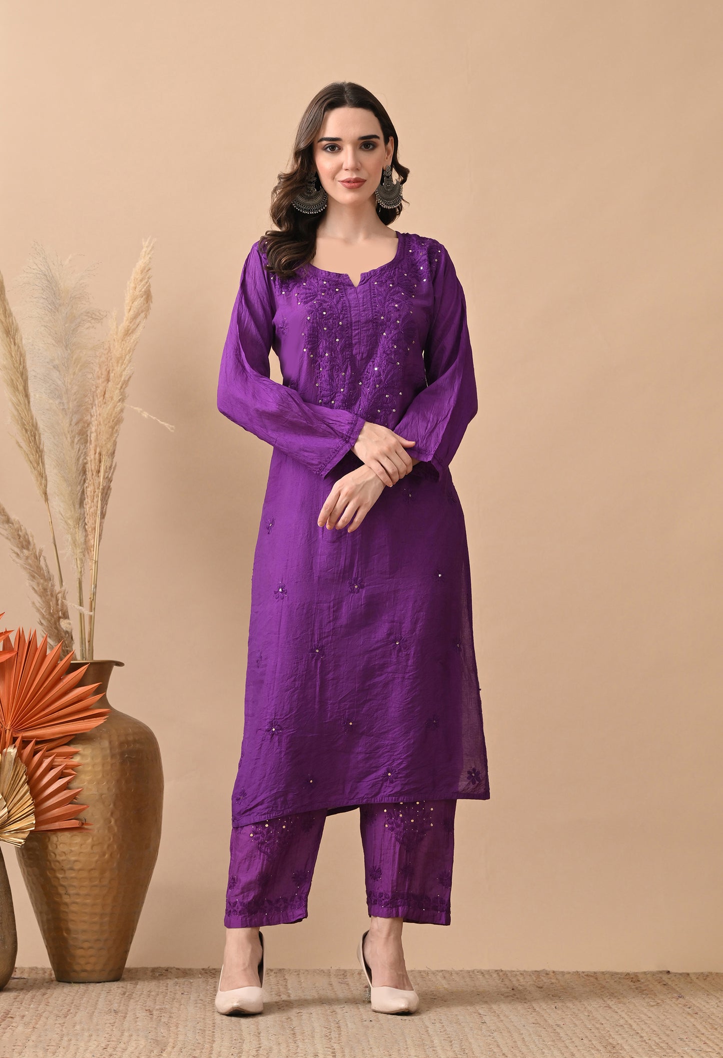 Anam Chanderi Silk chikankari set with Pants