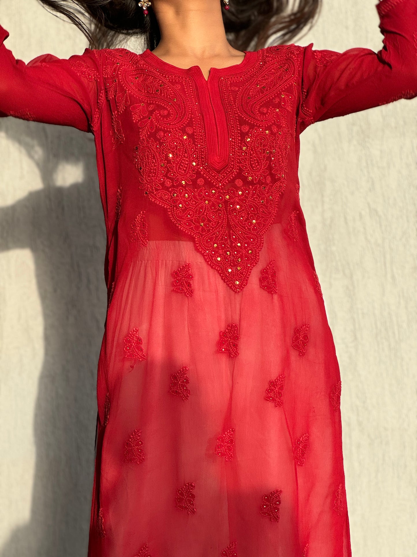 Alankriti Viscose Georgette Chikankari Kurti with Mukaish