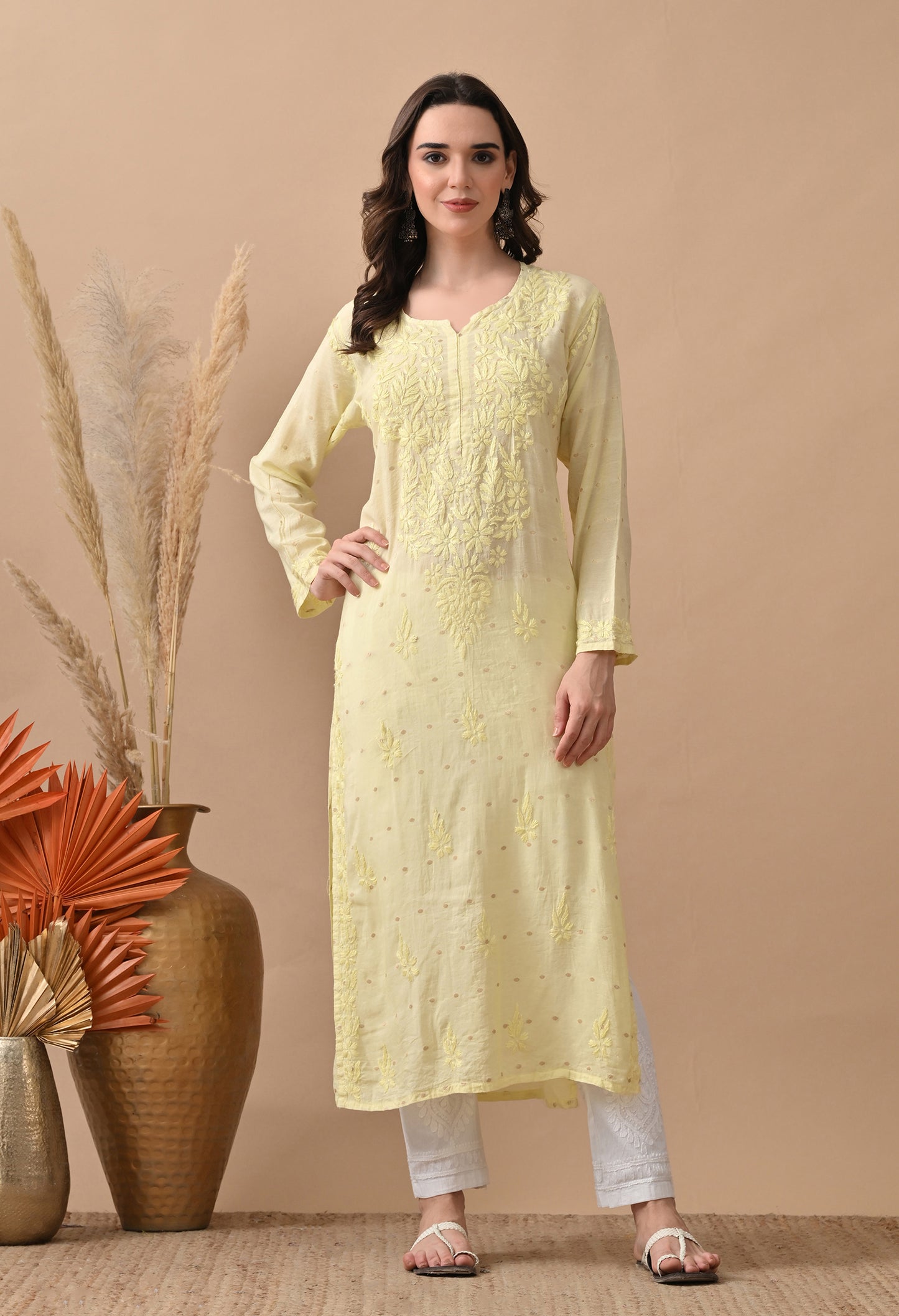 Sitara Chanderi silk Banarsi chikankari kurti