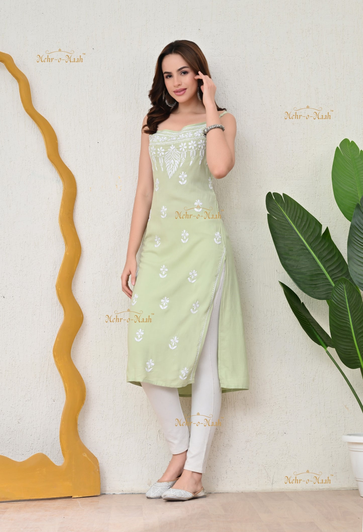 Sehar Rayon chikankari strap kurti