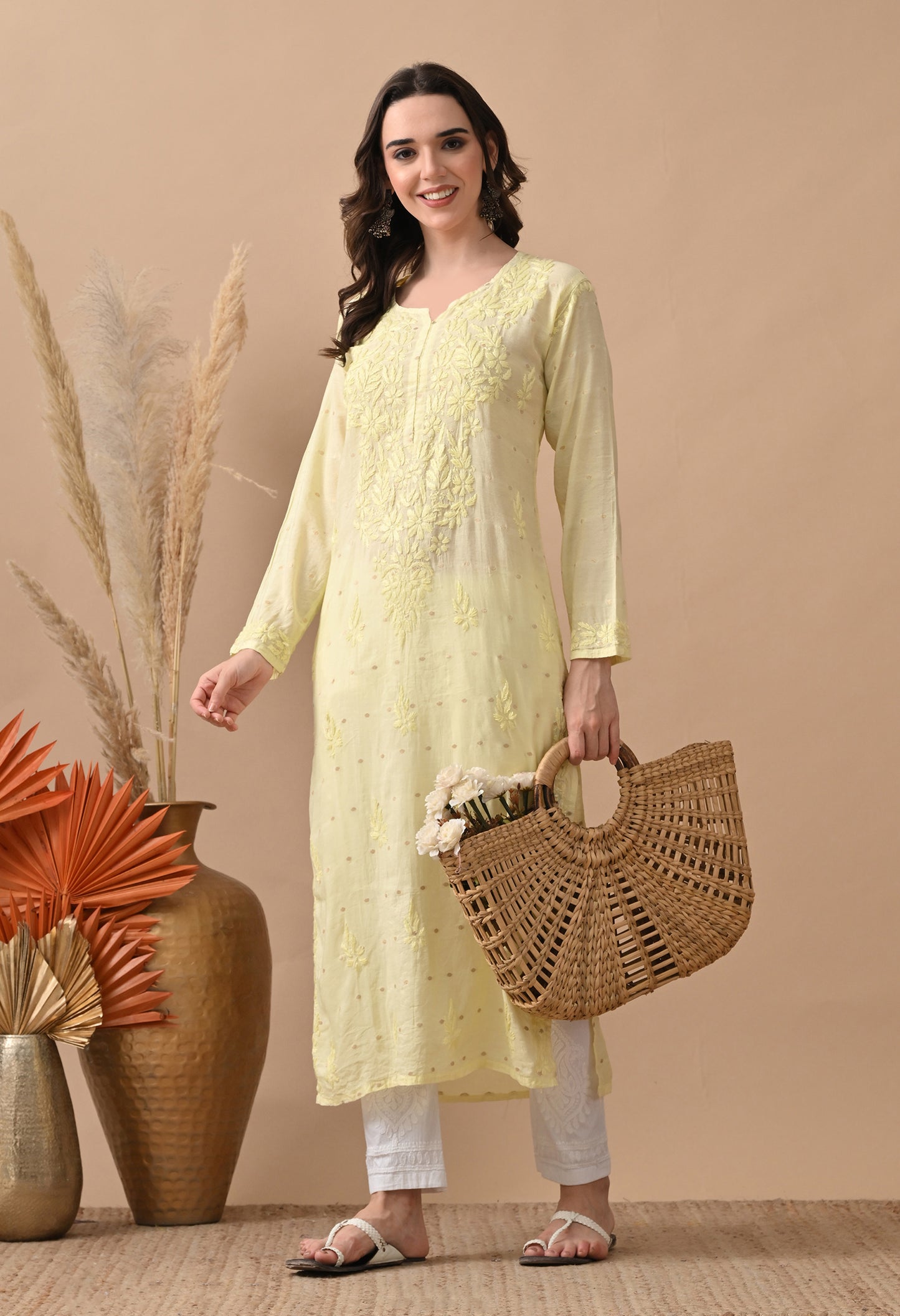 Sitara Chanderi silk Banarsi chikankari kurti