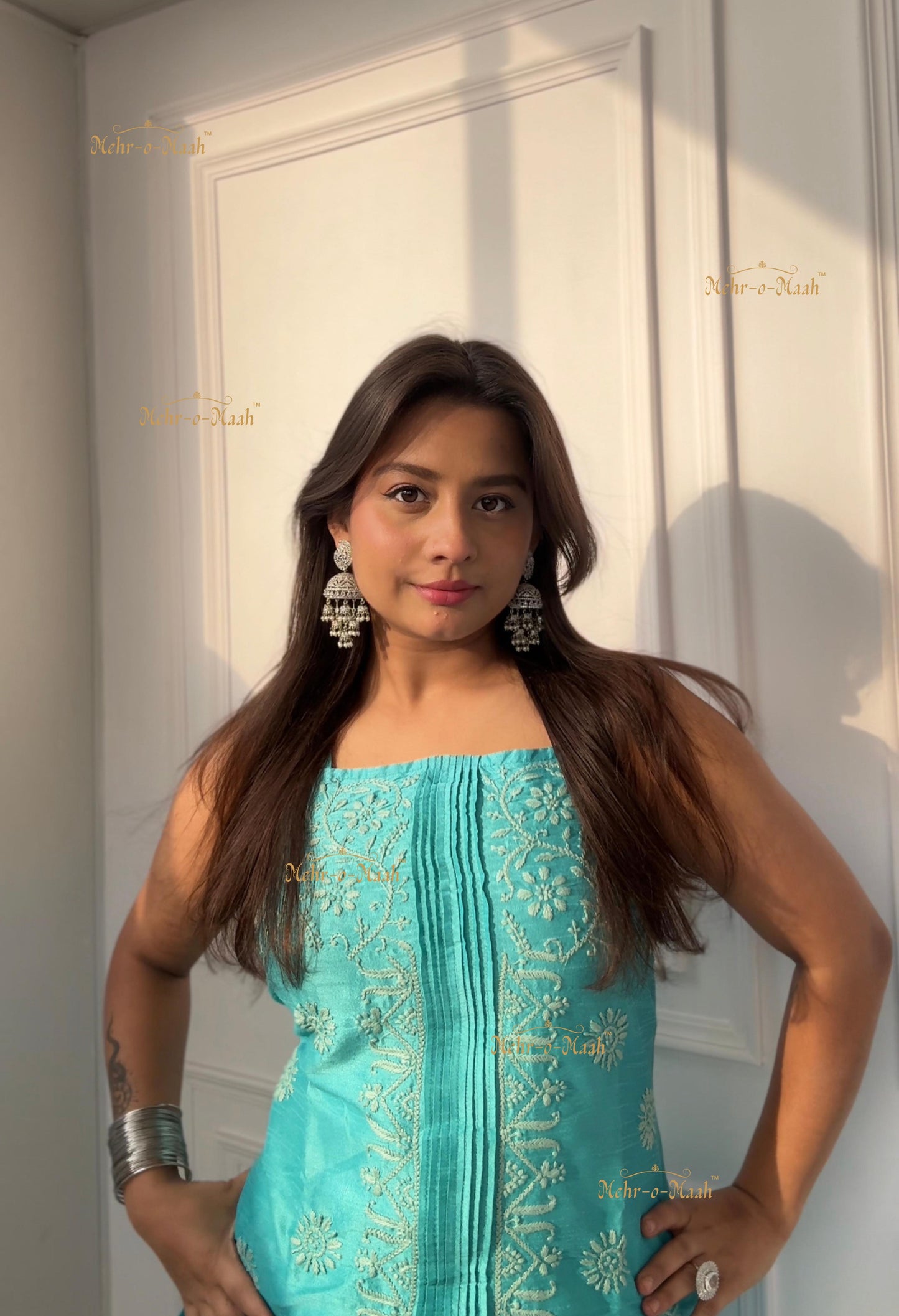 Maahi Chanderi Chikankari Co-ord set