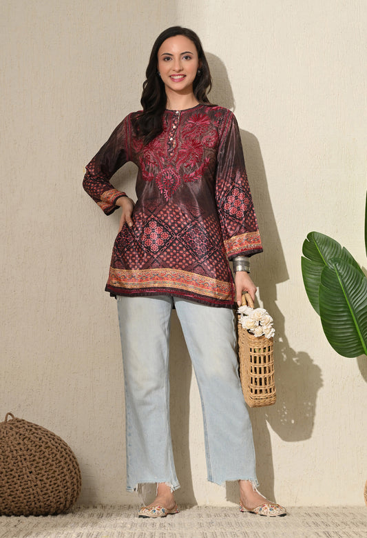 Aira Poly Silk Short Chikankari Kurti