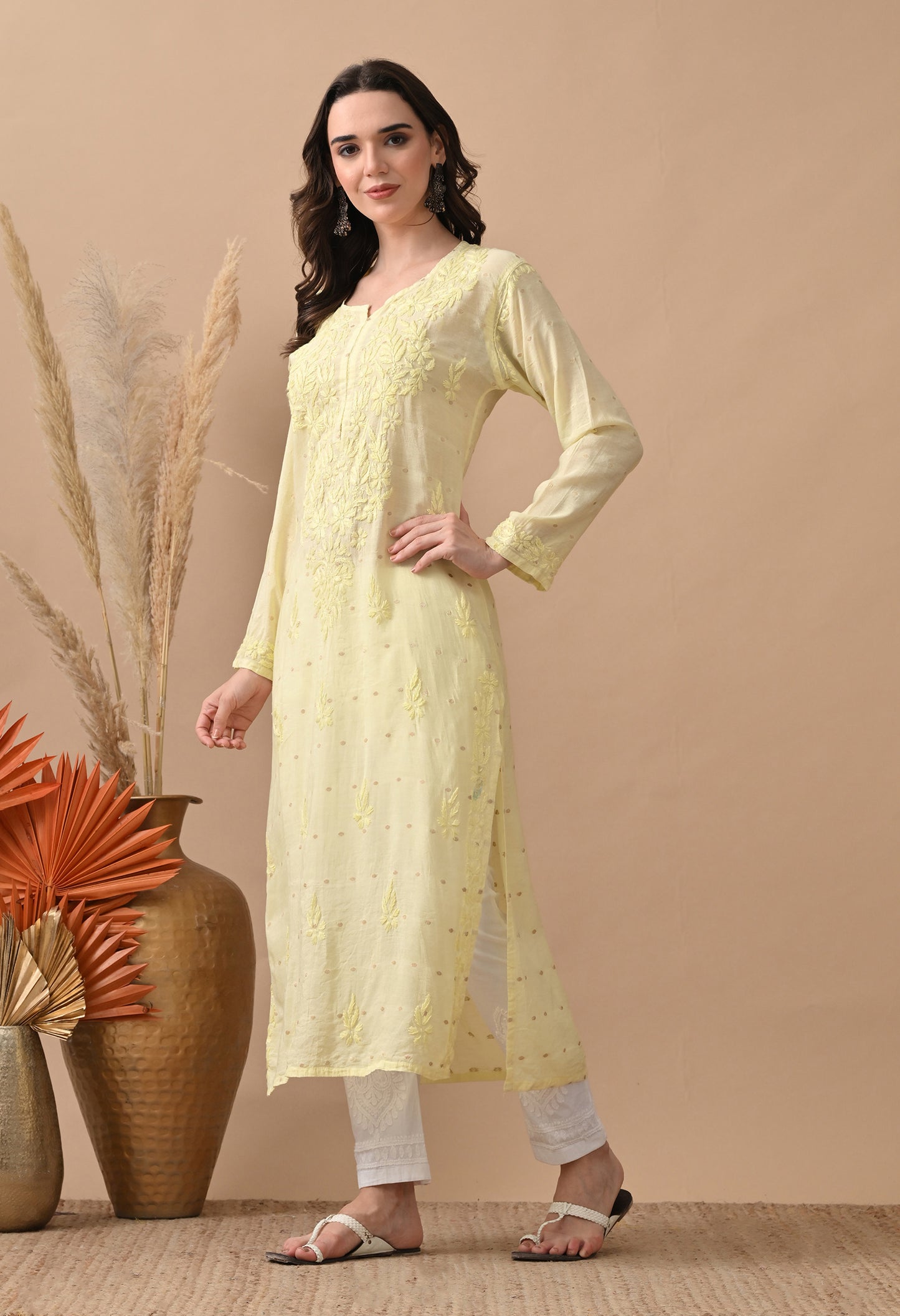 Sitara Chanderi silk Banarsi chikankari kurti