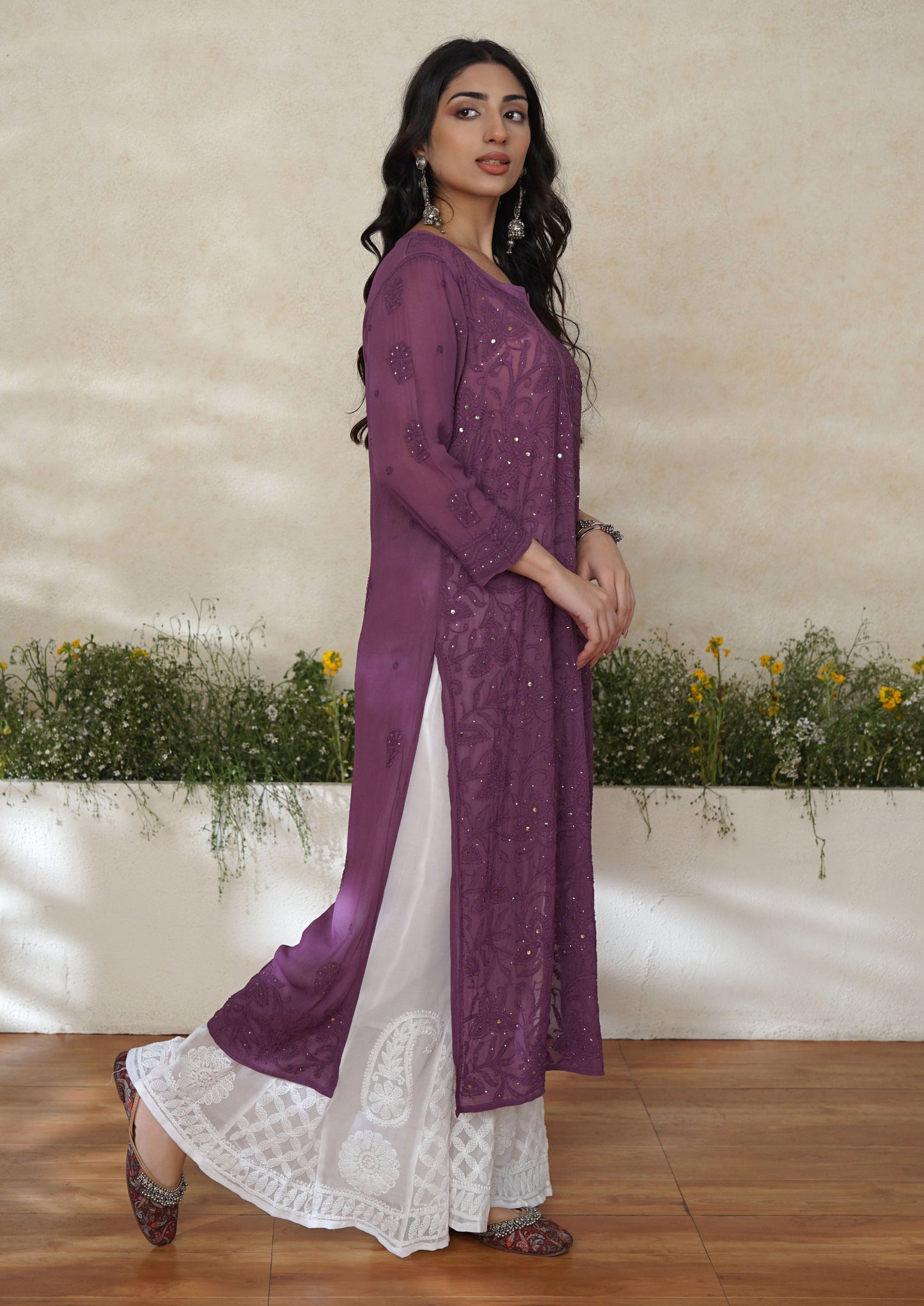 Antara Viscose Georgette Chikankari Kurti with Mukaish work