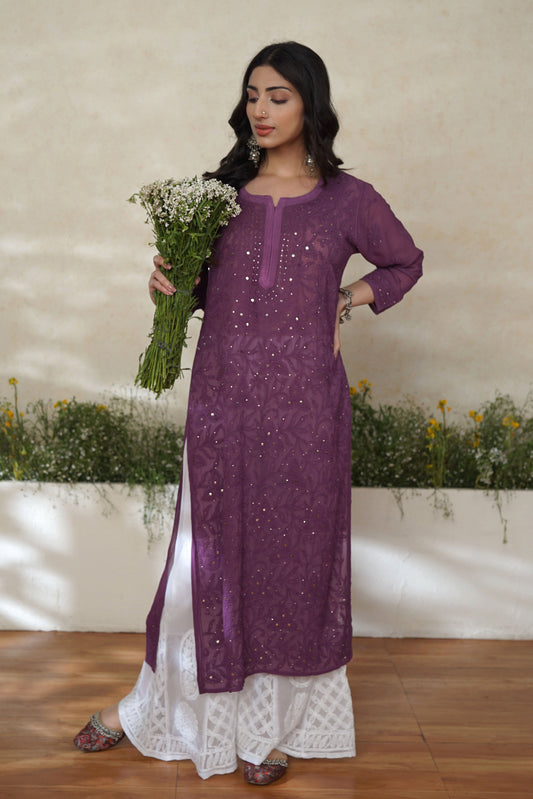 Antara Viscose Georgette Chikankari Kurti with Mukaish work