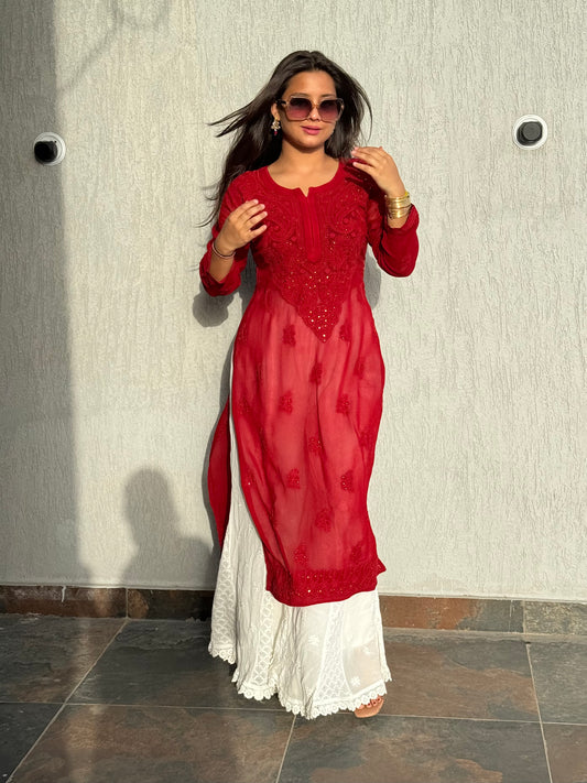 Alankriti Viscose Georgette Chikankari Kurti with Mukaish