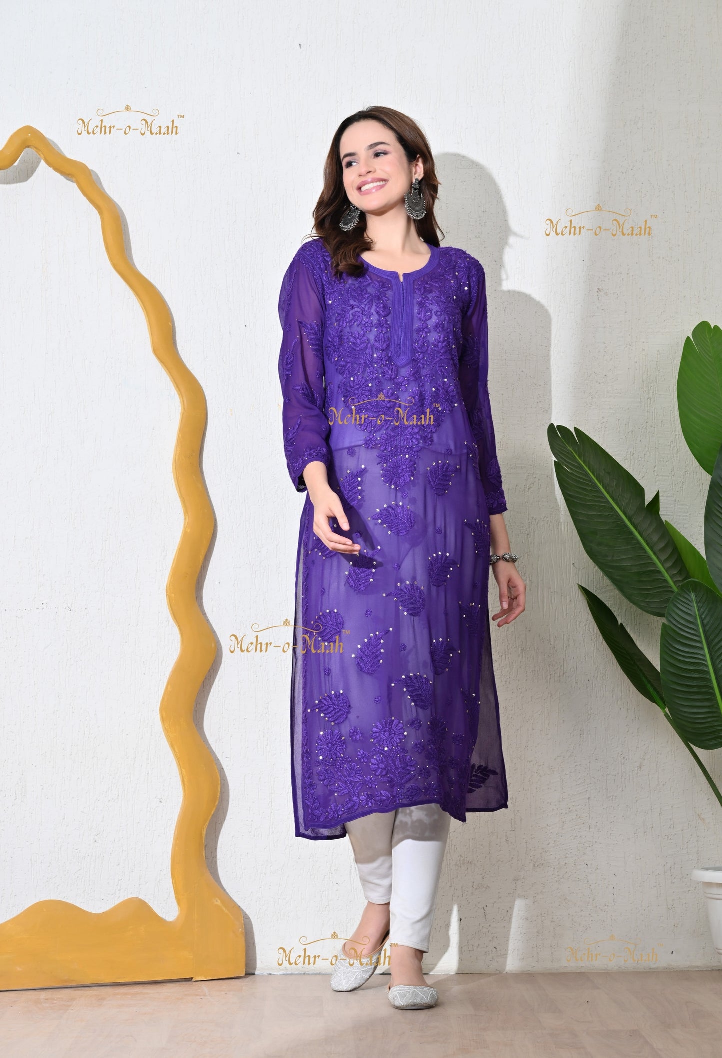 Aks Viscose Georgette Chikankari kurti with Mukaish