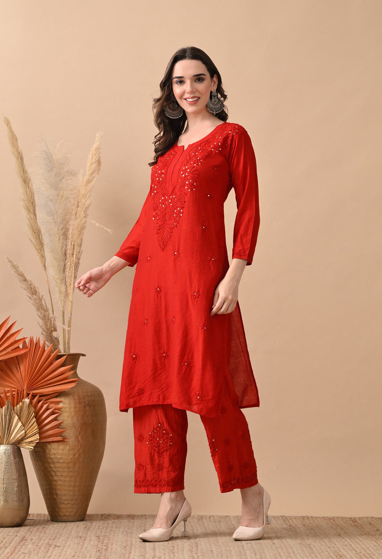 Anam chanderi silk chikankari set with pants