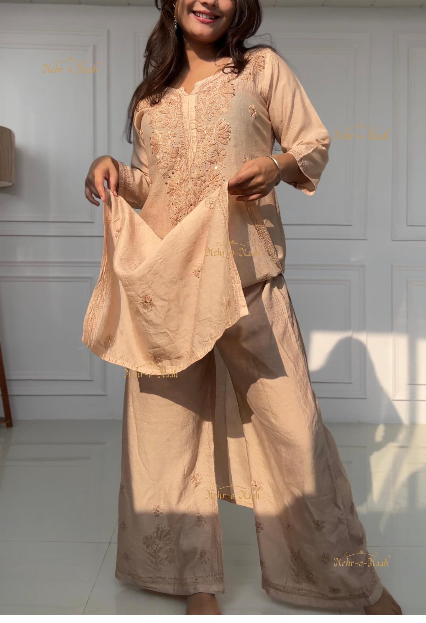 Savi Chanderi Silk Chikankari set