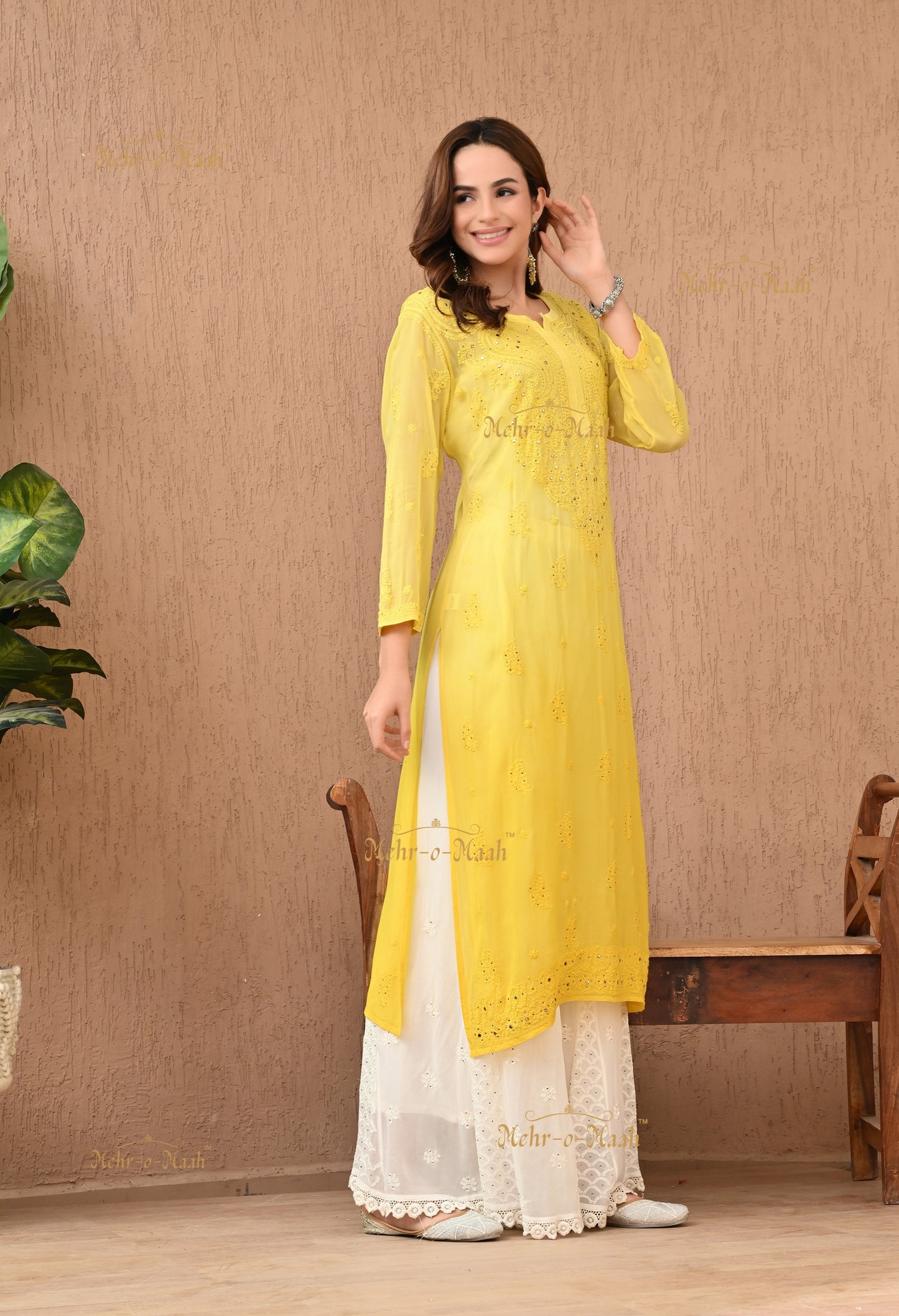 Alankriti Viscose Georgette Chikankari kurti with Mukaish