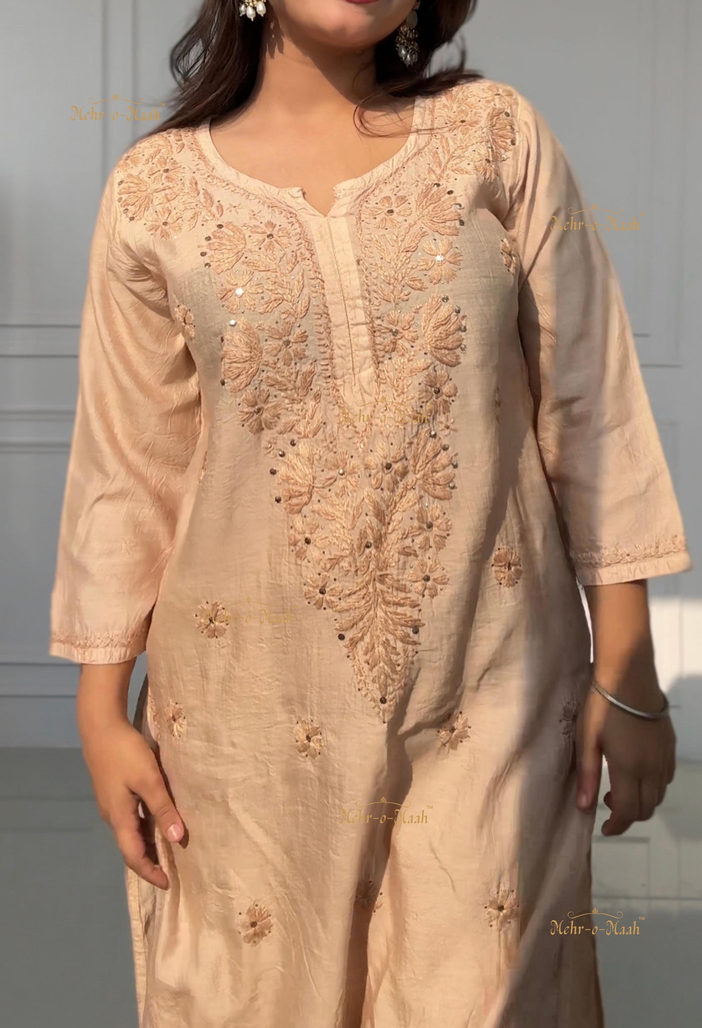 Savi Chanderi Silk Chikankari set