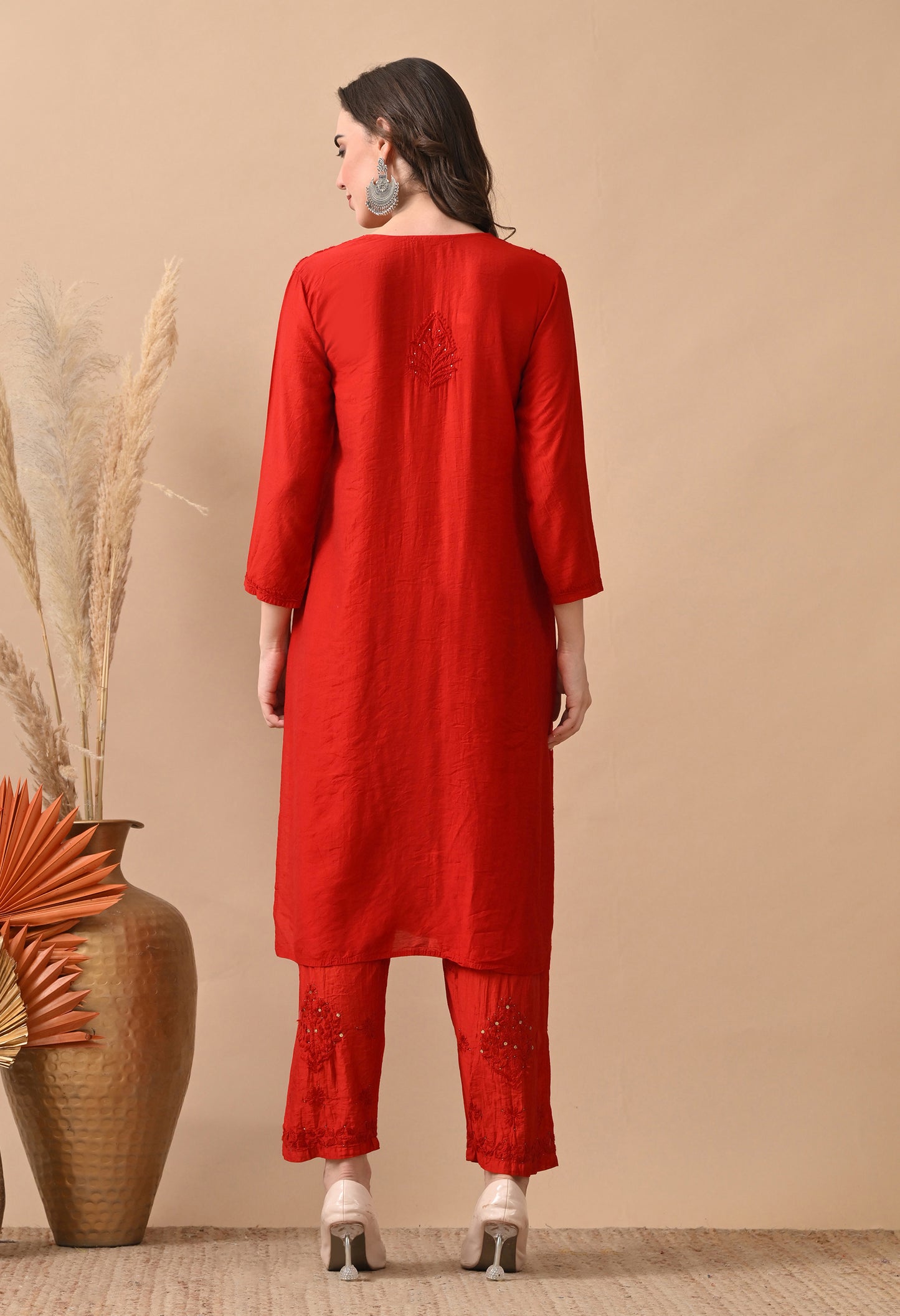 Anam chanderi silk chikankari set with pants