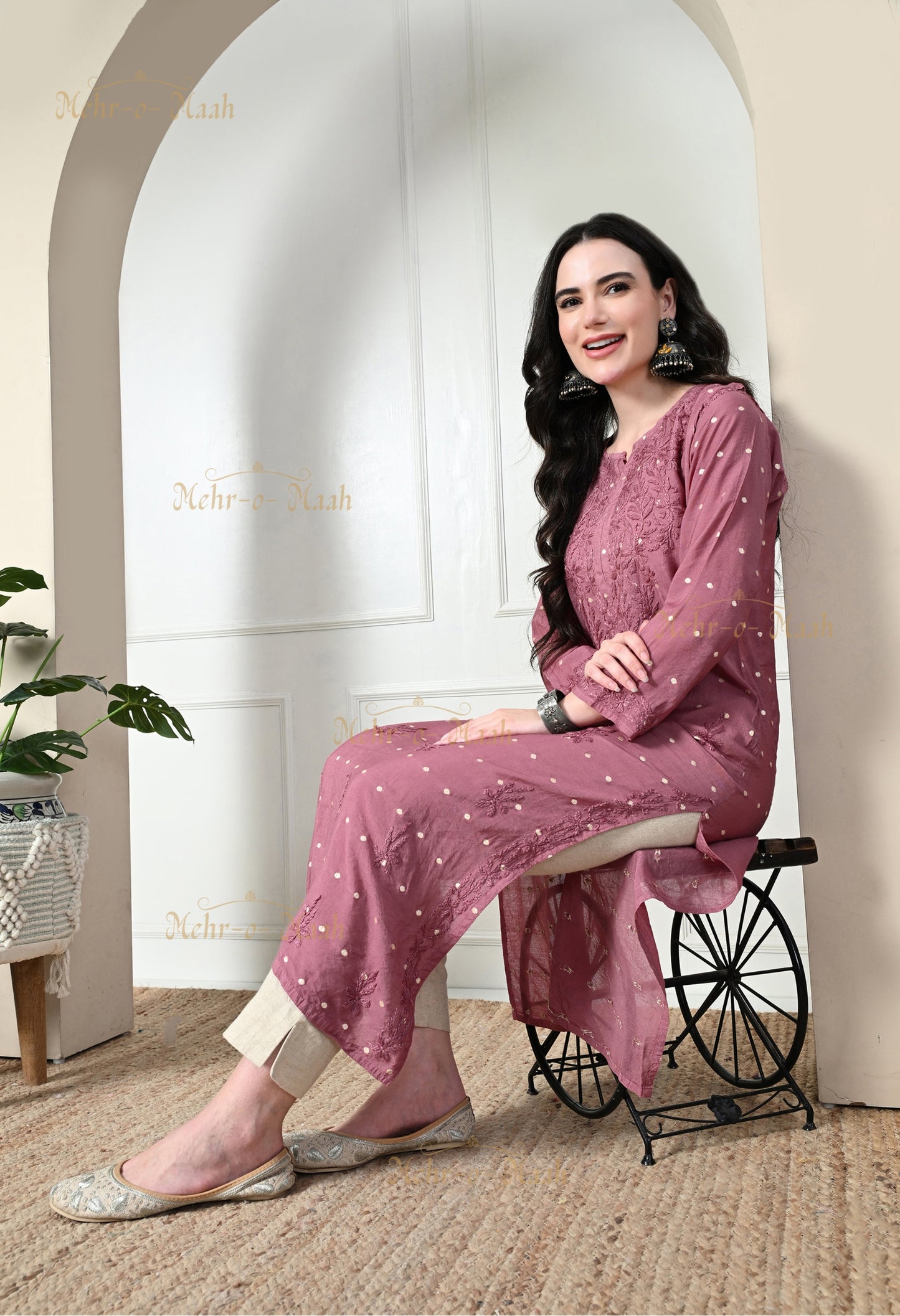 Sitara Chanderi Silk banarsi chikankari kurti