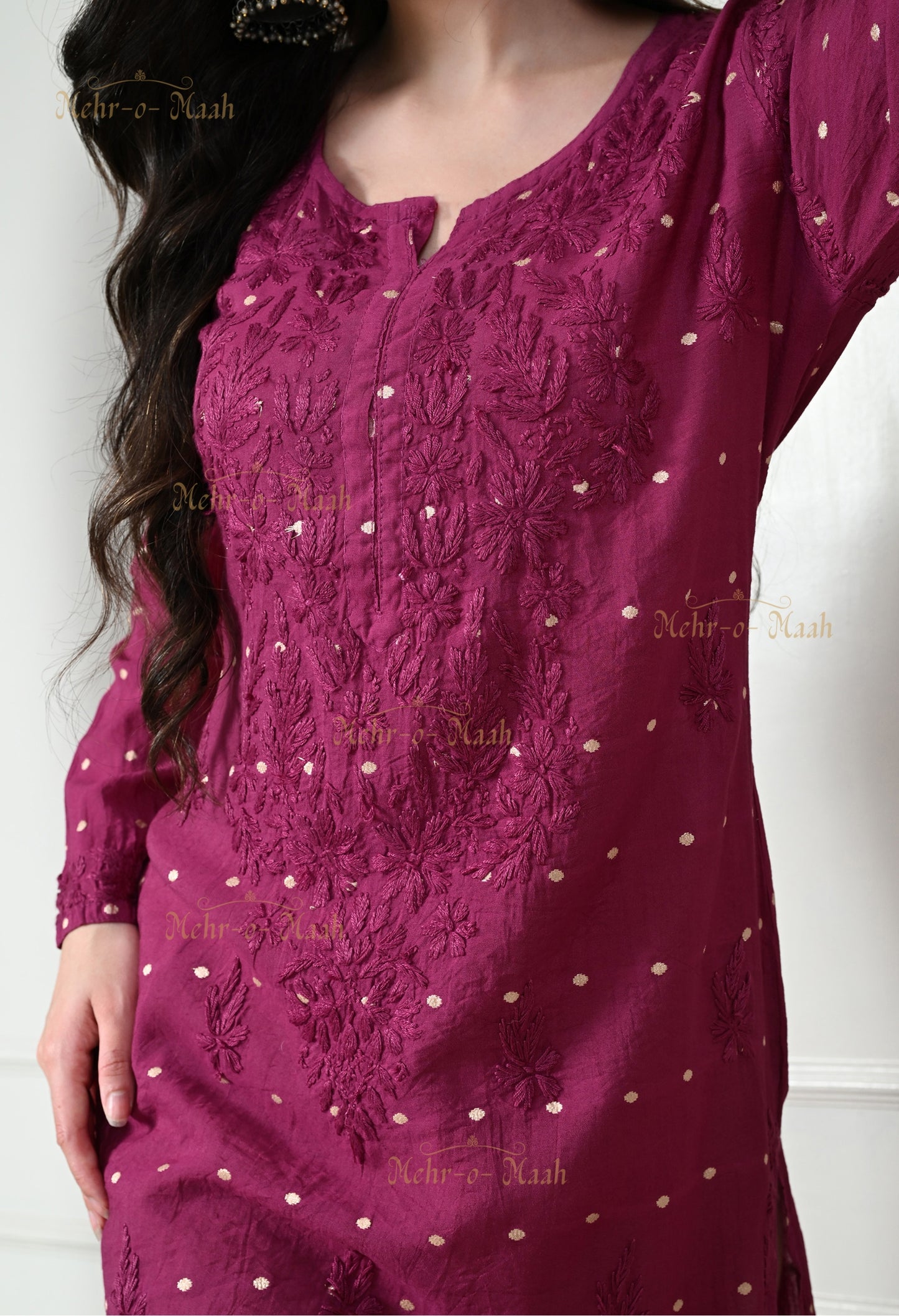 Sitara Chanderi Silk banarsi chikankari kurti