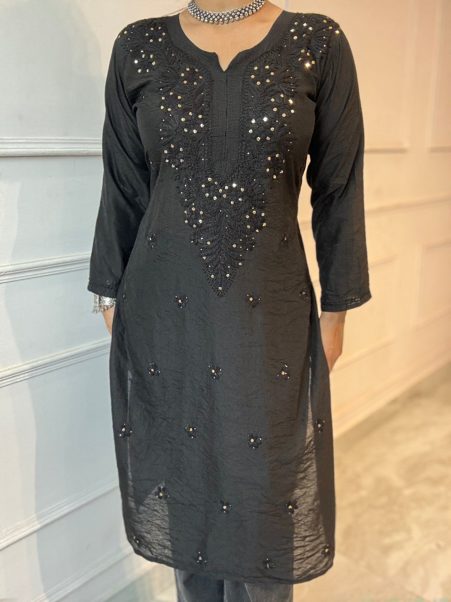 Anam Chanderi Silk kurti with Mukaish detailing