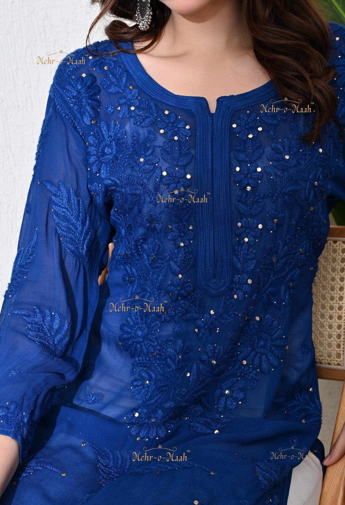 Aks Viscose Georgette Chikankari with Mukaish