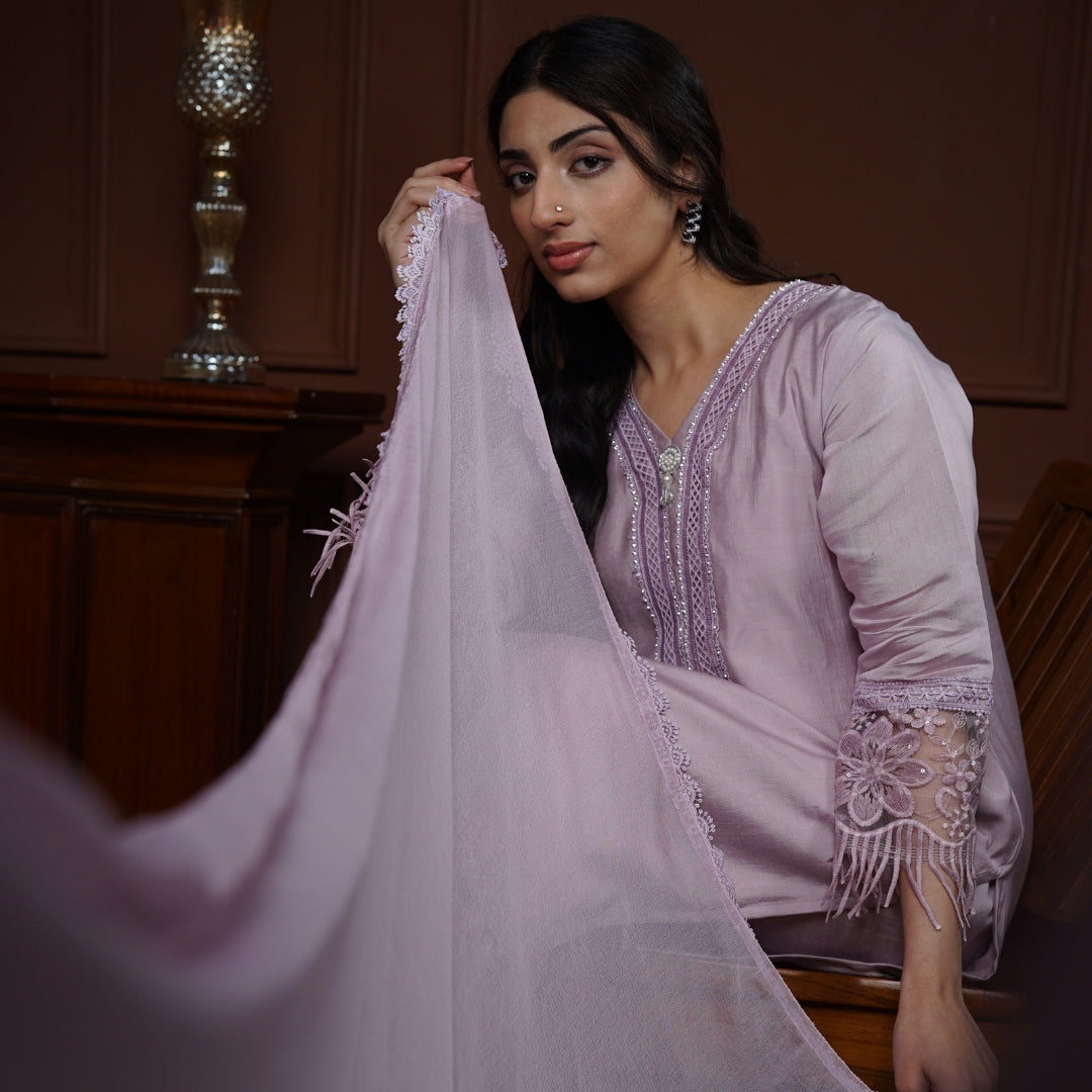 Inayat Lavender Raw Silk Pakistani Suit