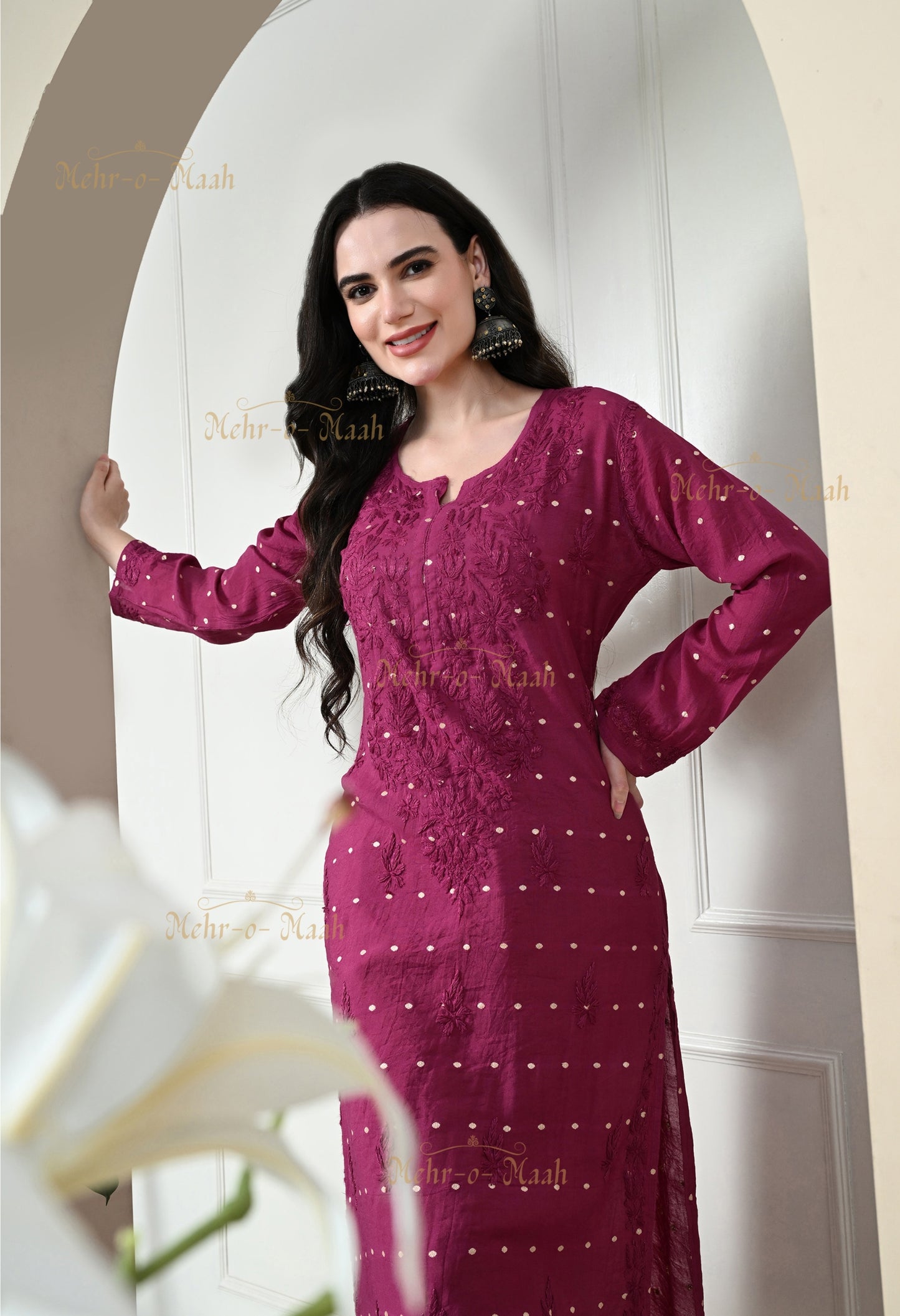 Sitara Chanderi Silk banarsi chikankari kurti