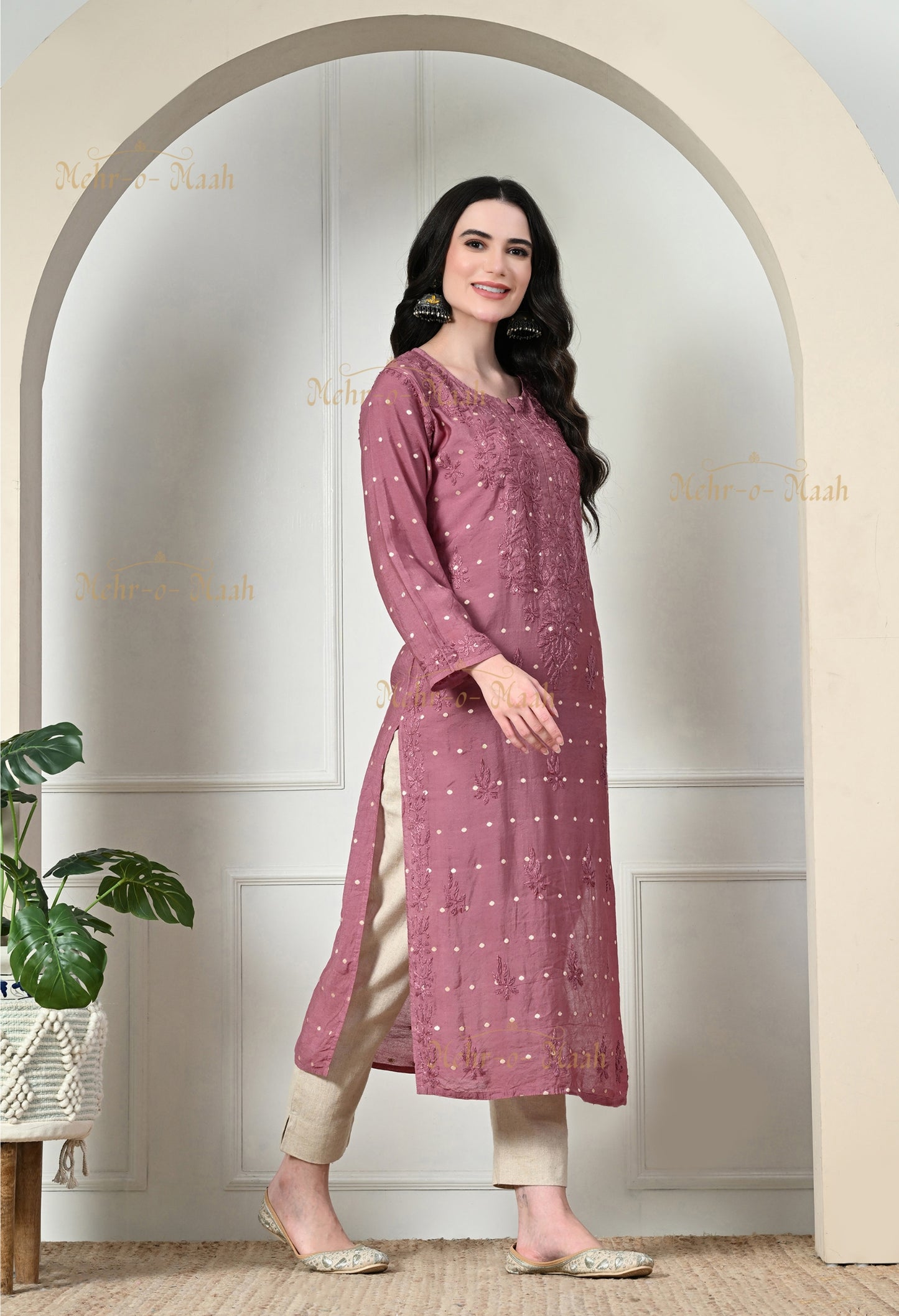 Sitara Chanderi Silk banarsi chikankari kurti