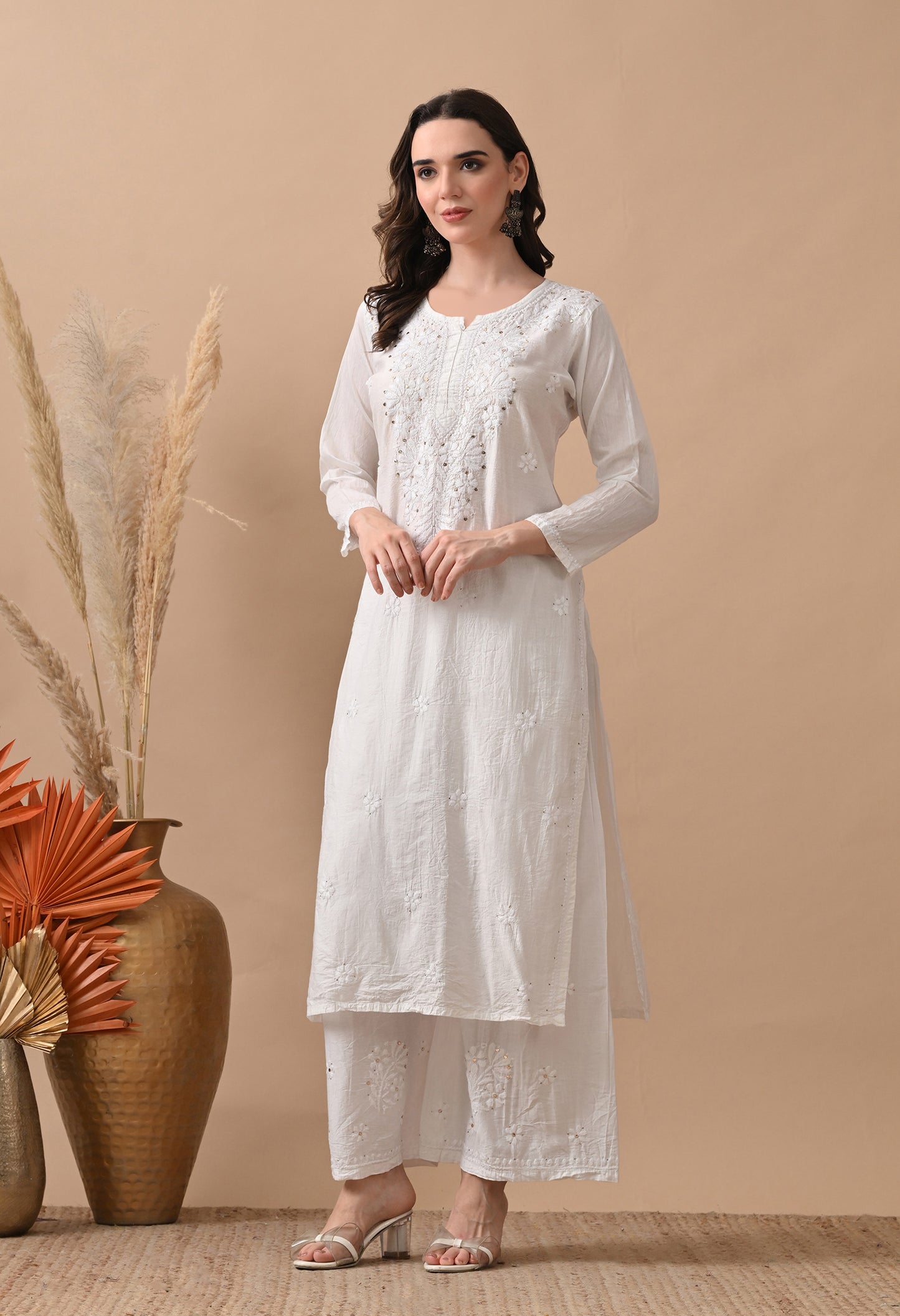 Anam Chanderi Silk chikankari set with Palazzo