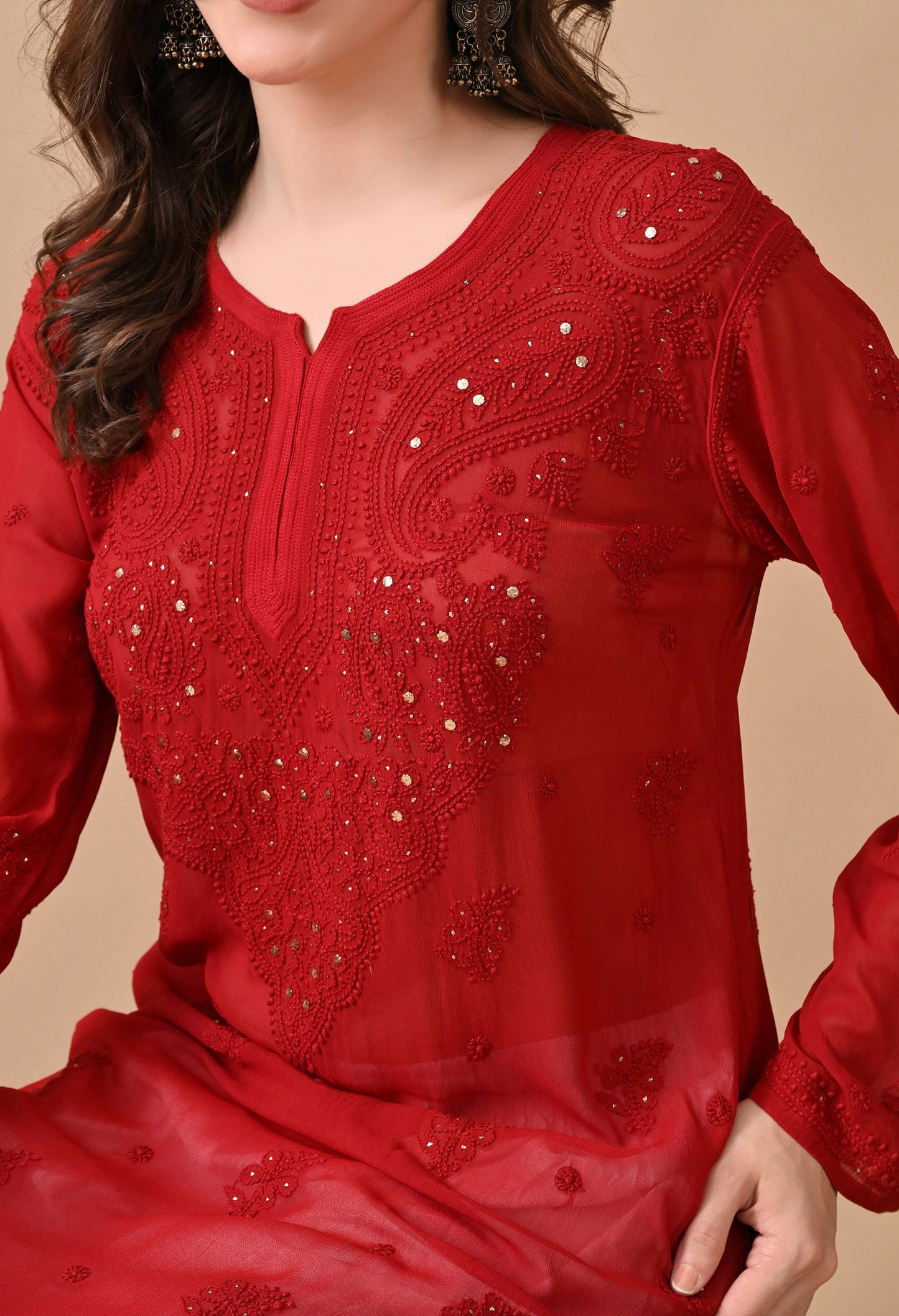 Alankriti Viscose Georgette Chikankari Kurti with Mukaish