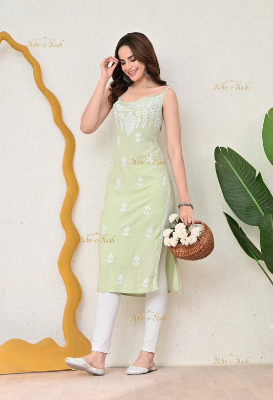 Sehar Rayon chikankari strap kurti